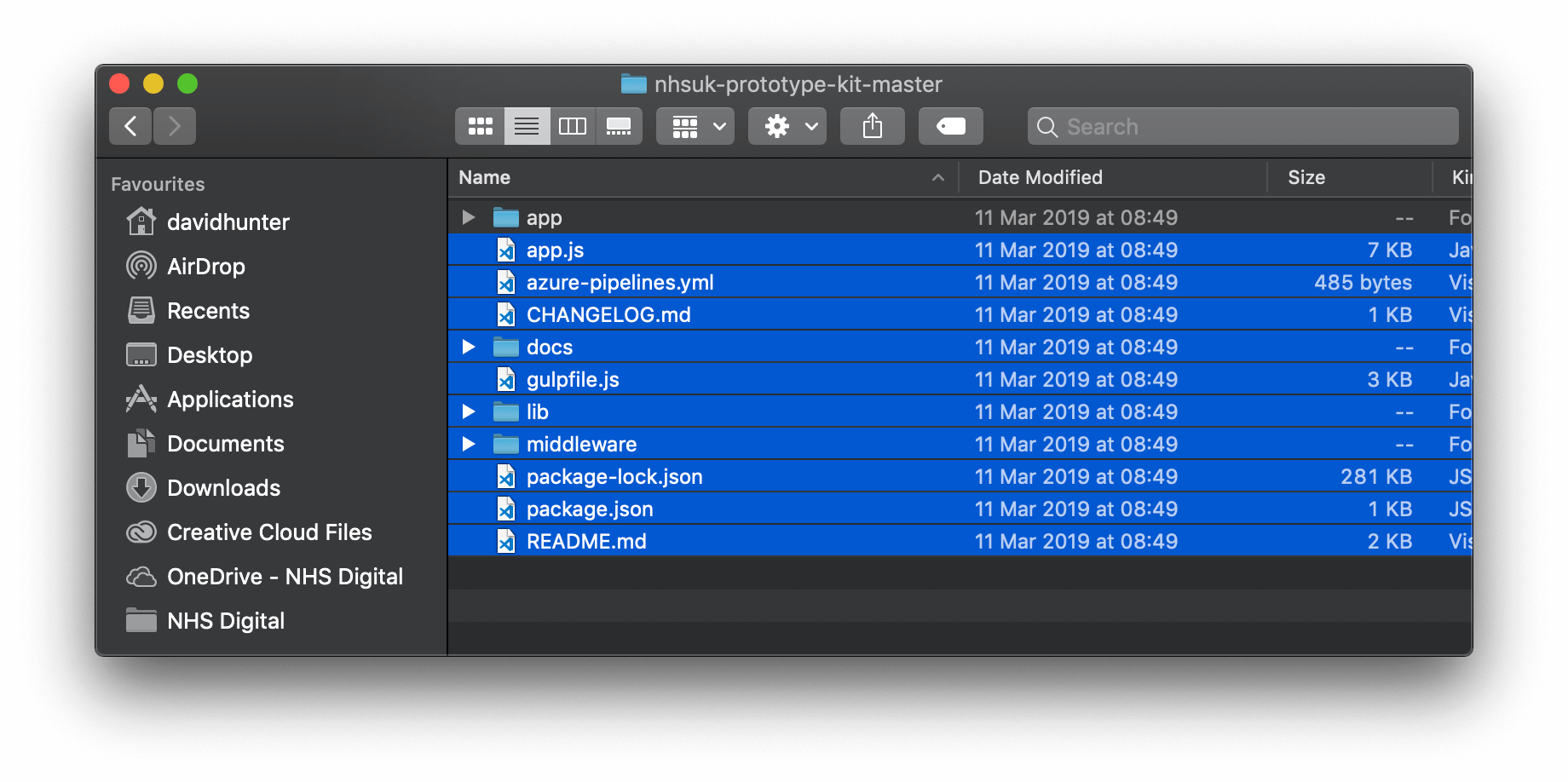 Screenshot of the latest prototype kit folder